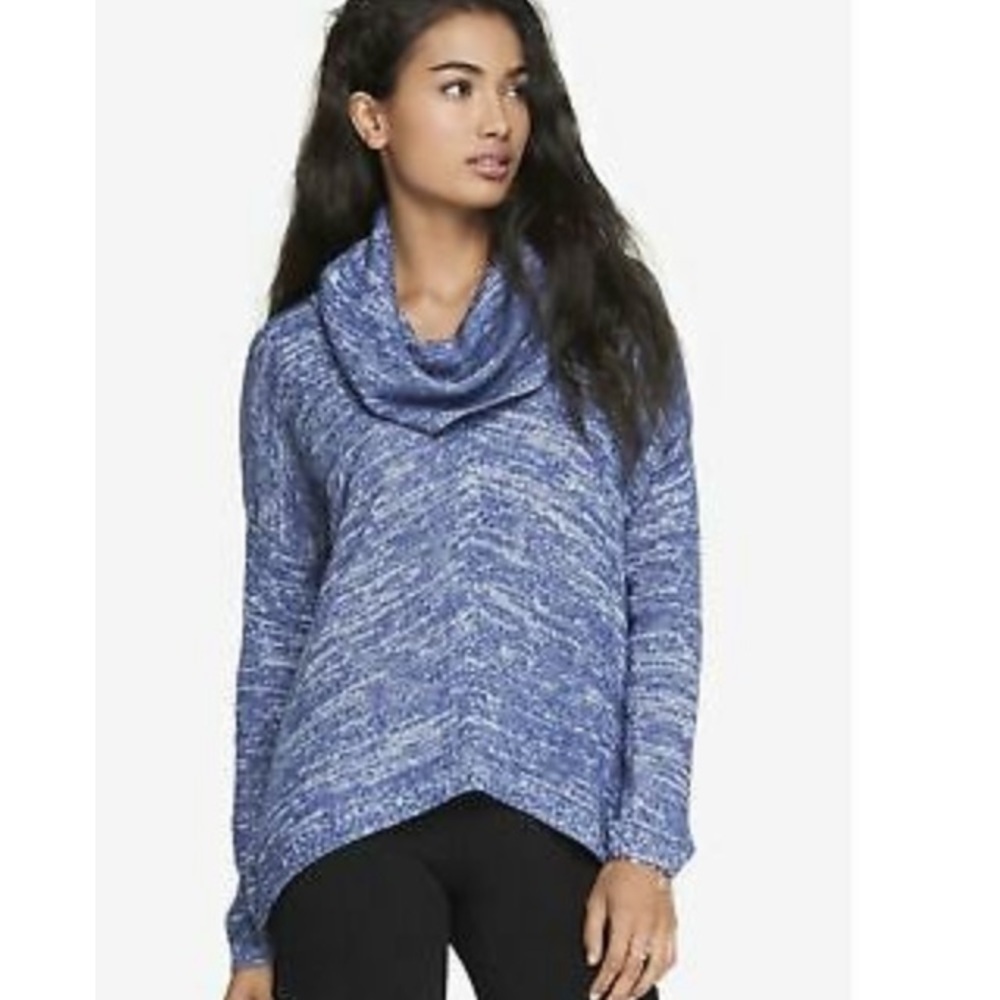 Express Cowl Neck Sweater Handkerchief Hem Blue XS